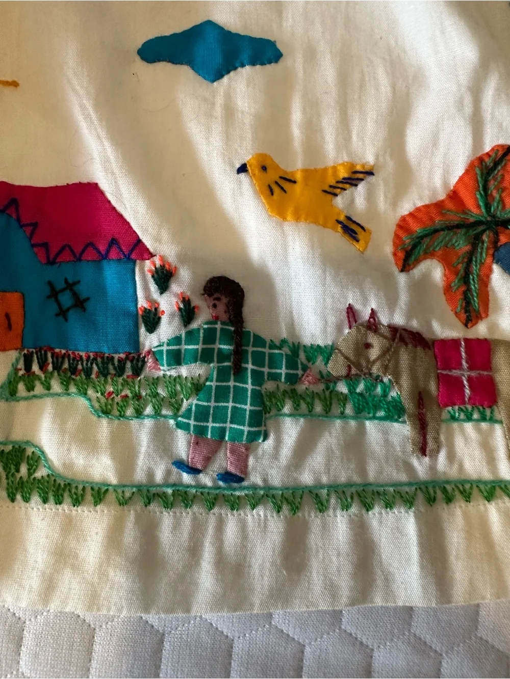 Handmade Colombian Folk Art Cotton Skirt Wearable Art Cottagecore - Picture 5 of 9